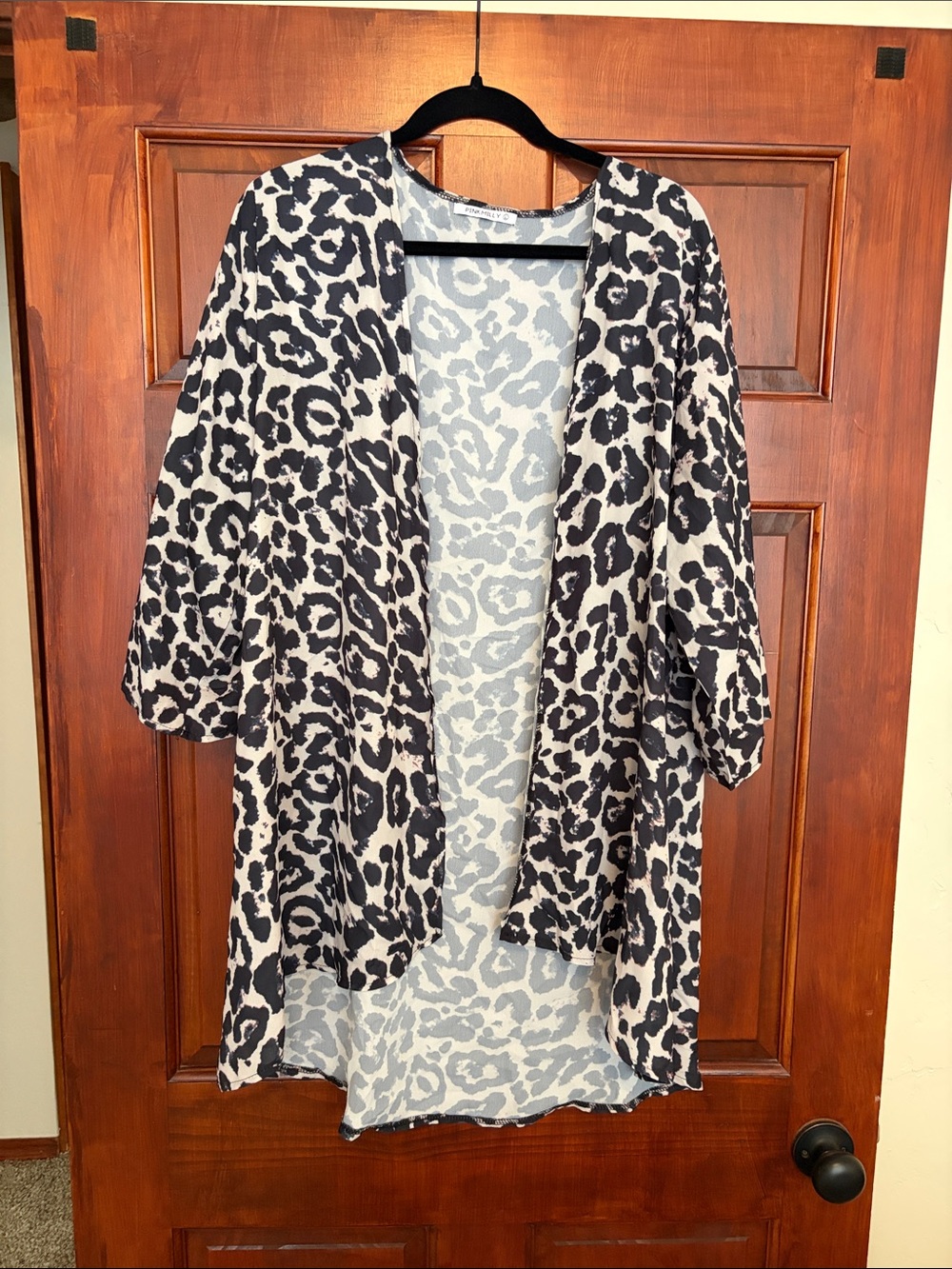 Animal Print Open-Front Women's Kimono Sweater - Black & Cream